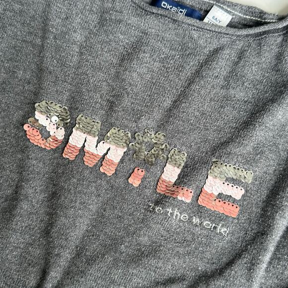 Okaidi Girls Gray Sweater with Sequin Smile - Size 6 - Picture 4 of 4